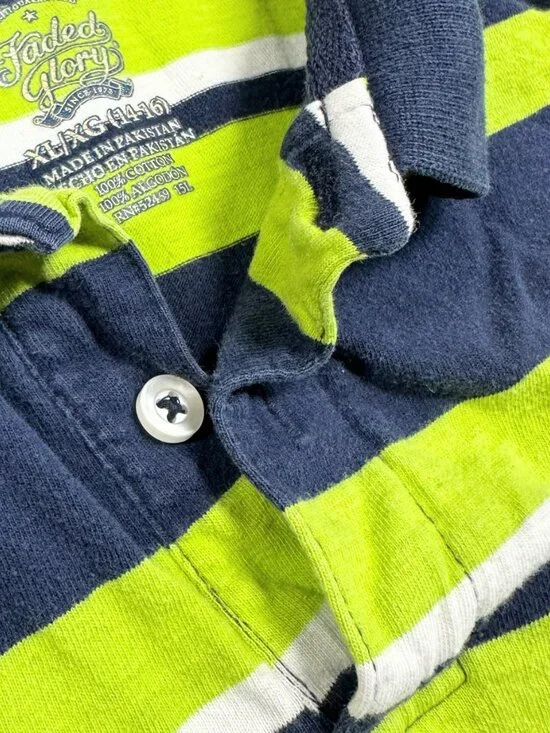 Faded Glory Boy’s Long Sleeve Striped Navy Blue/Green Polo Shirt Size XL (14-16) - Picture 10 of 11